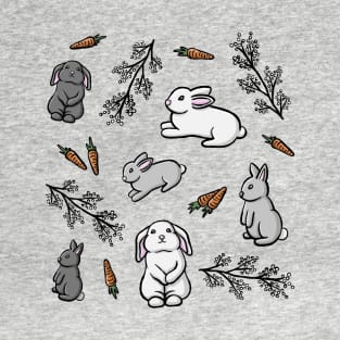 Cute Winter Bunnies Pattern with Berries and Carrots Digital Illustration T-Shirt